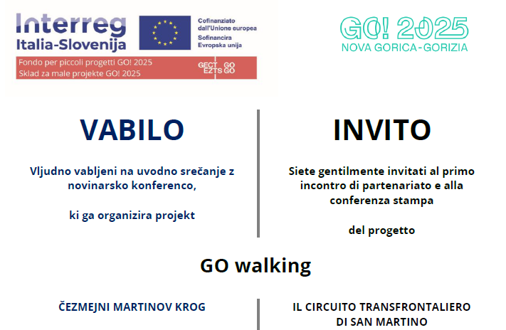 Vabilo na uvodno srečanje z novinarsko konferenco, ki ga organizira projekt GO walking