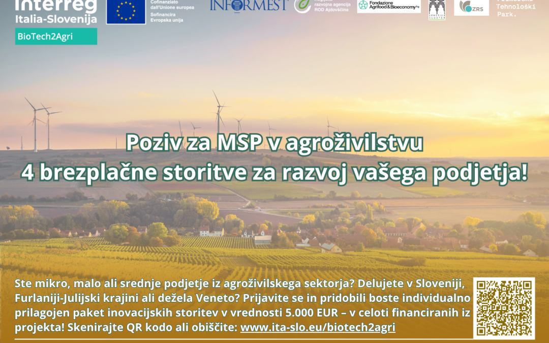 Brezplačne strokovne storitve za podjetja in kmetije v agroživilstvu – odprt nov razpis v okviru projekta BioTech2Agri